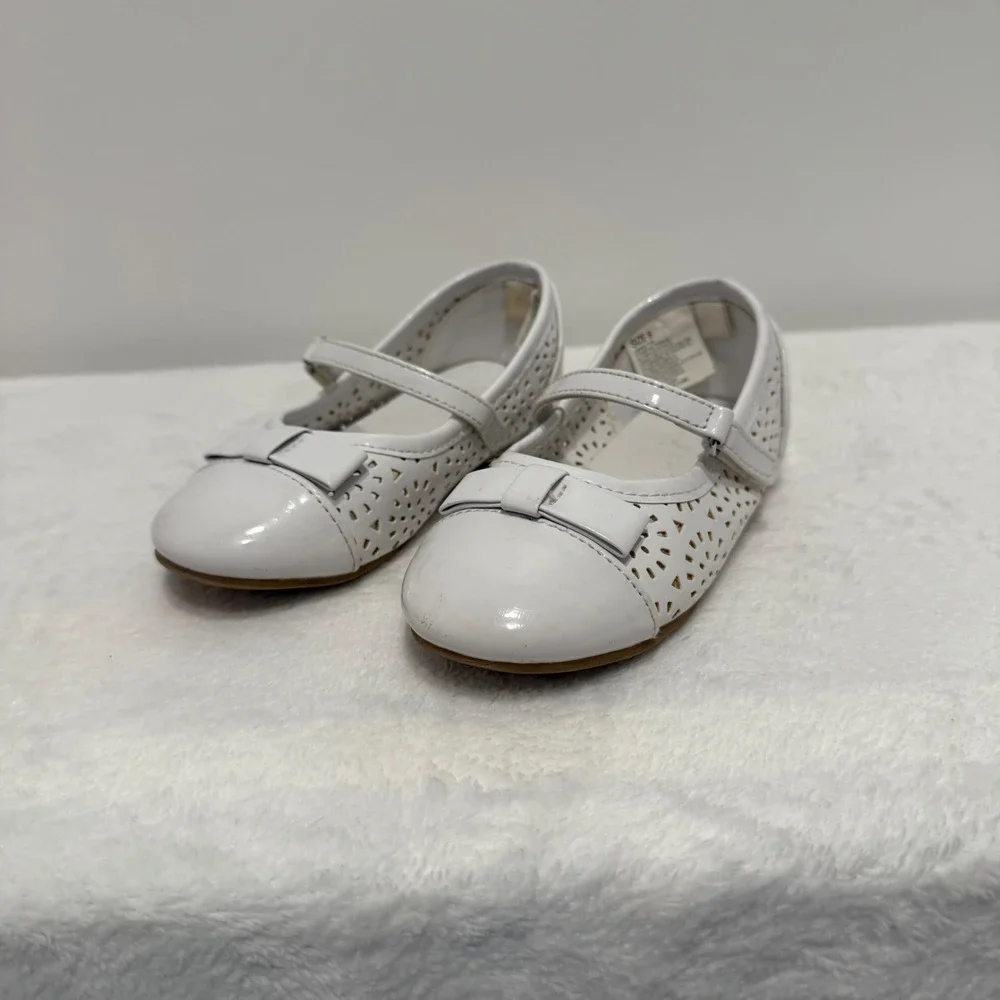 Girls White Flats Size 9 Dress Shoes Bow Detail Mary Jane Party Wedding‎